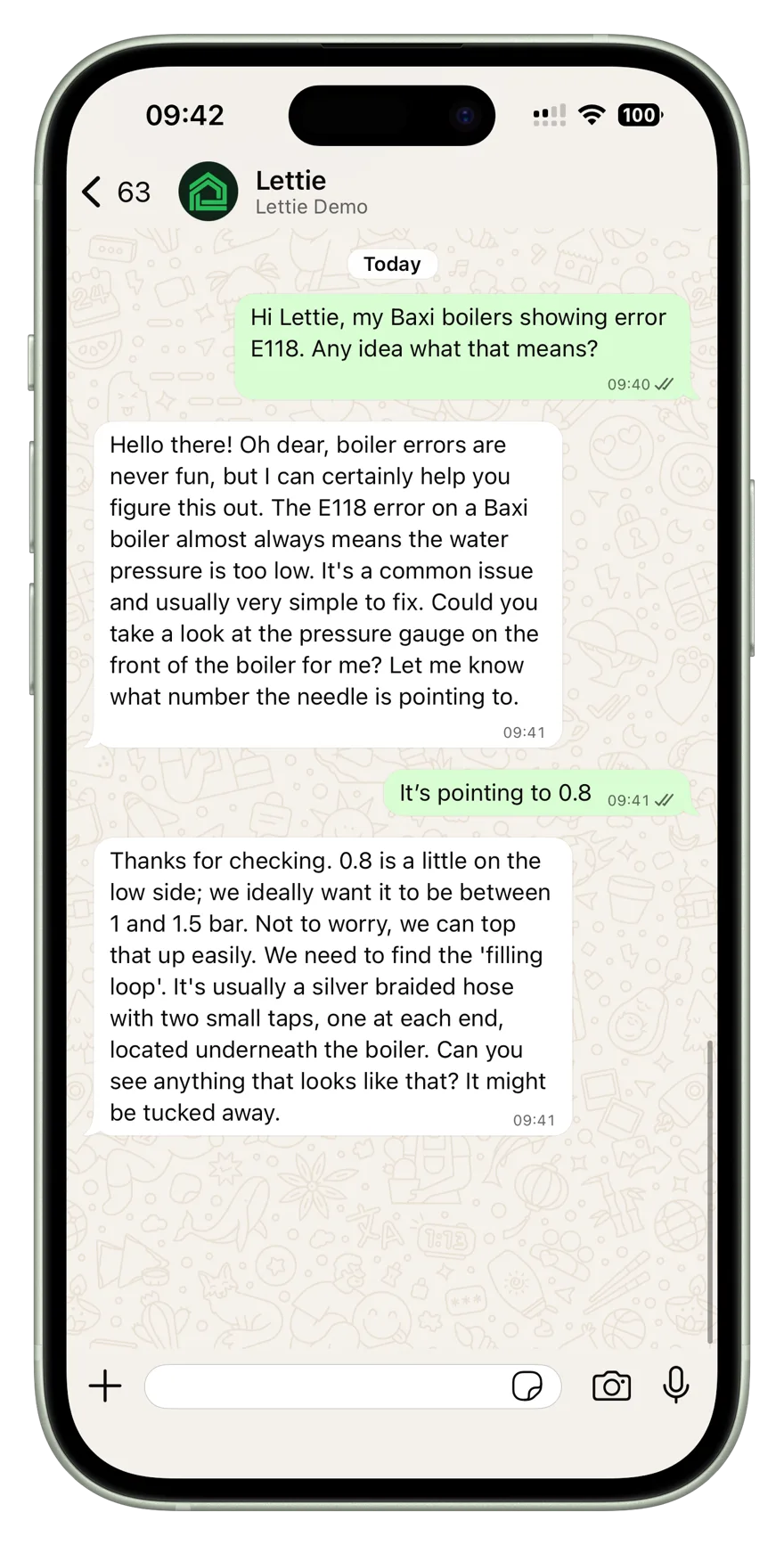 Lettie WhatsApp conversation on iPhone
